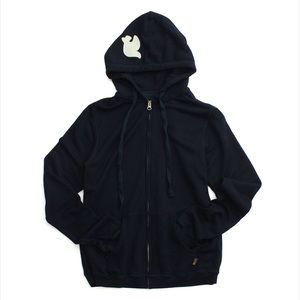 freecity Black Zip-Up Hoodie with White Dove Patch